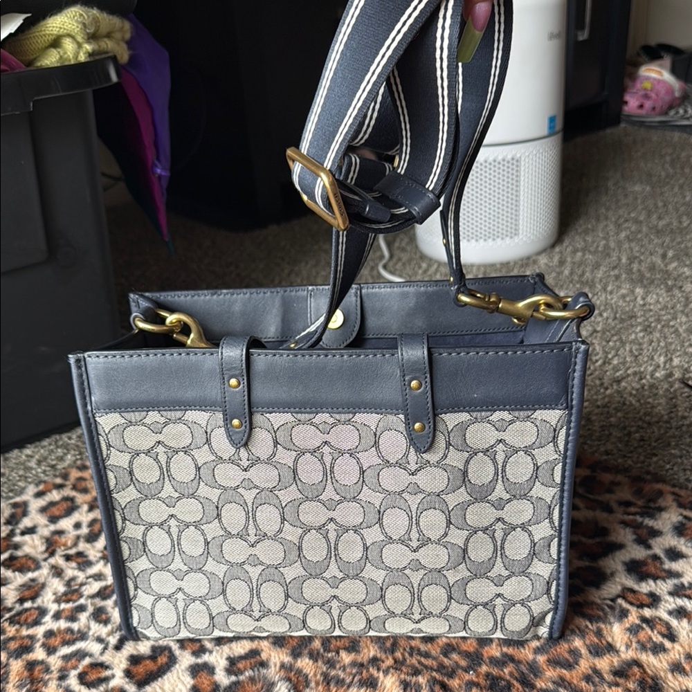 Coach Blue and Gray Tote Bag with Signature Design